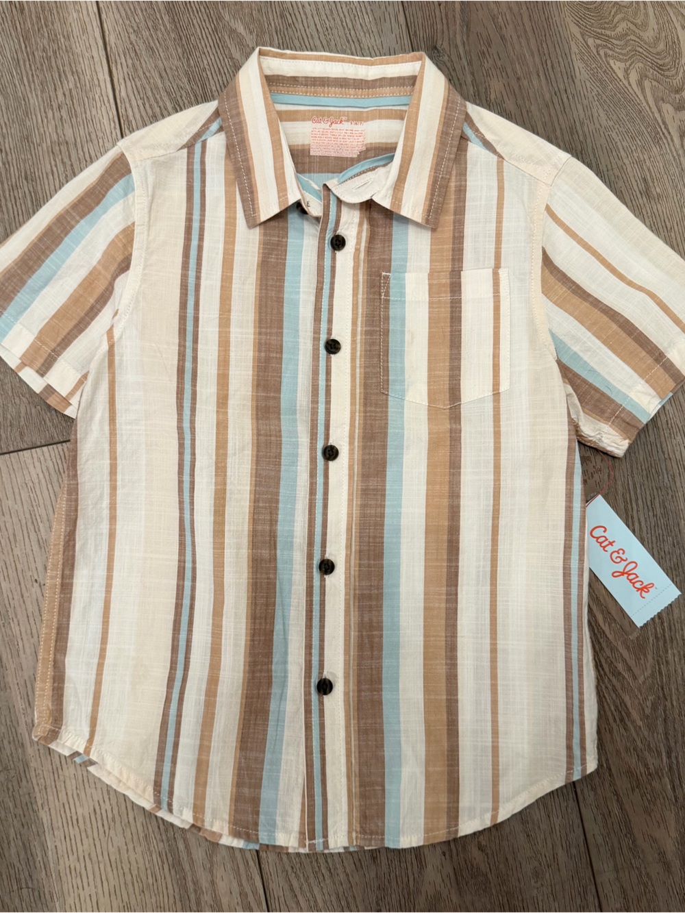 Cat & Jack Short-Sleeve Button-Down Shirt - Cream, Tan, Light Blue
